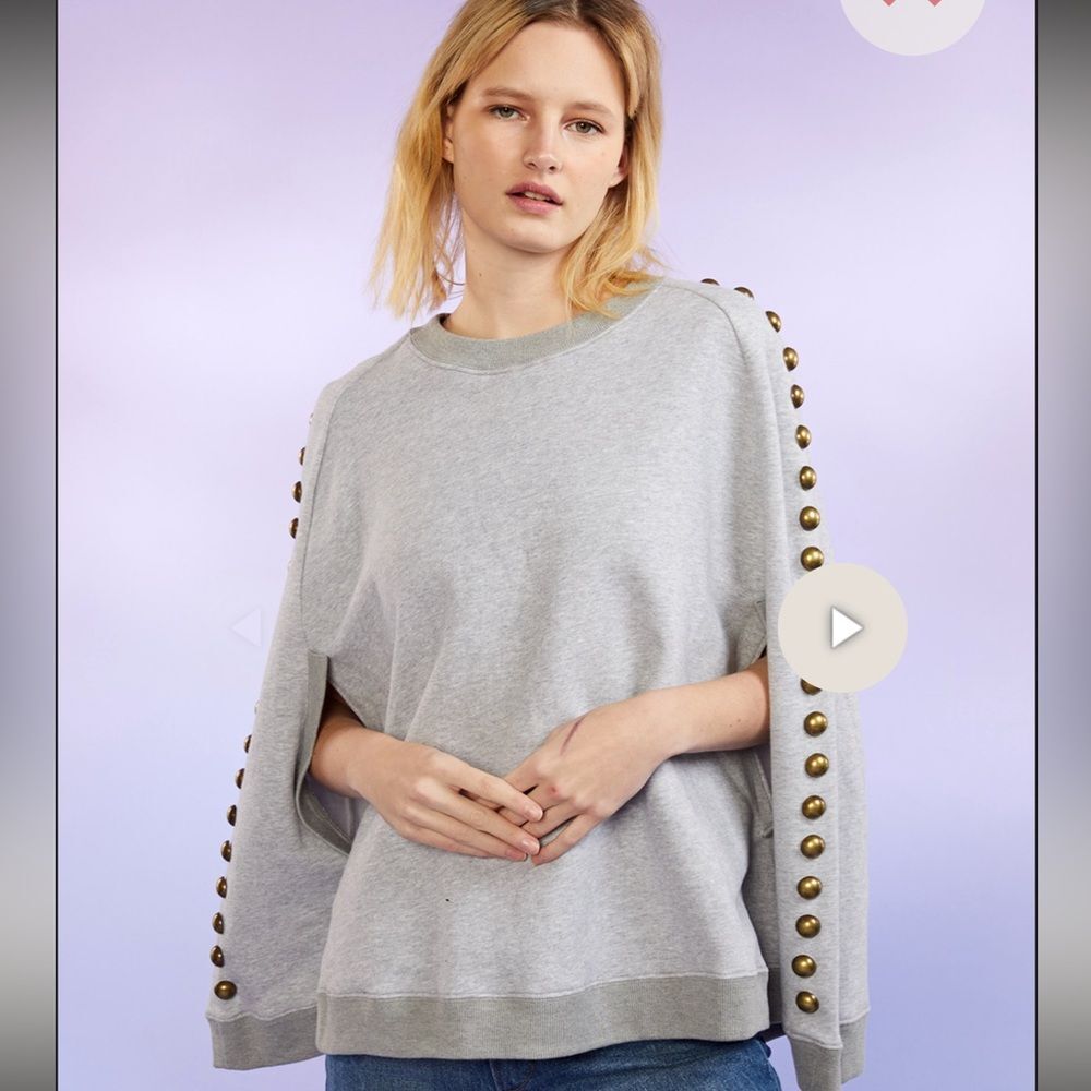 Cynthia Rowley “The Capelet” Studded Grey Sweatshirt XS/S